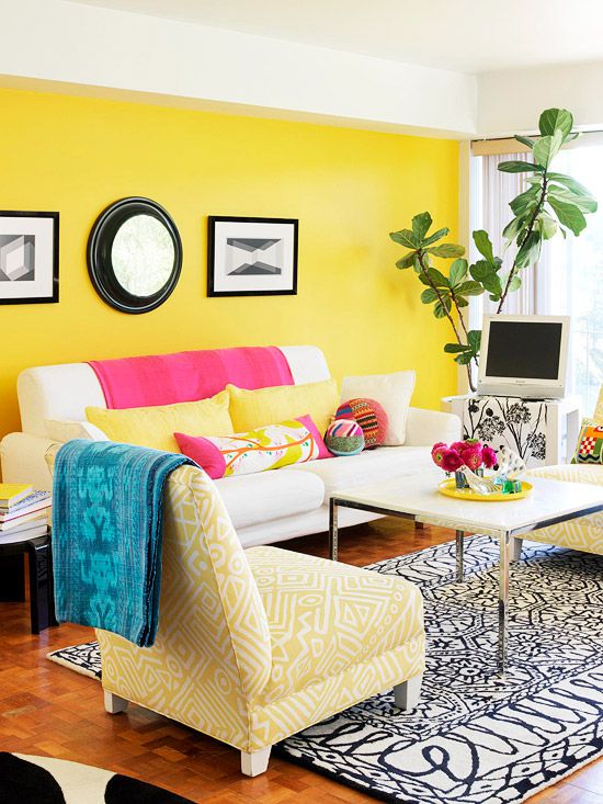 how to decorate your living room with cheery yellow