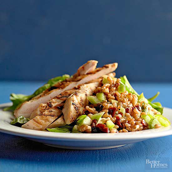 Wheat Berry Salad with Lemon-Cumin Grilled Chicken Breast