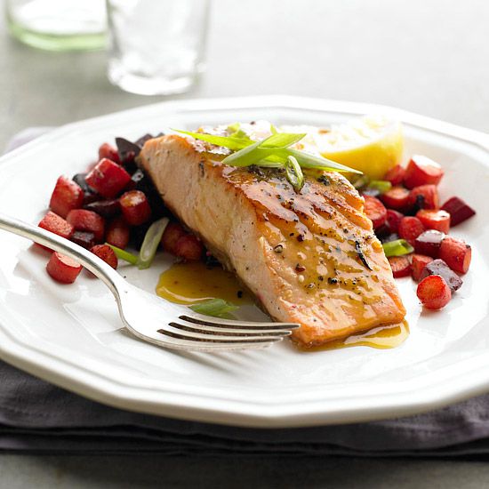 Peppered Salmon with Roasted Root Vegetables