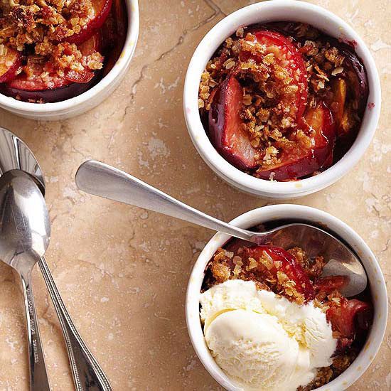 Bacon and Crumb Topped Plum Crisp