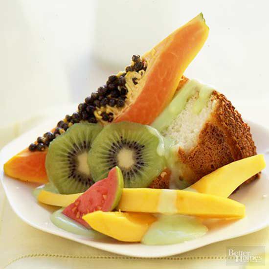 Angel Food Cake with Tropical Fruits