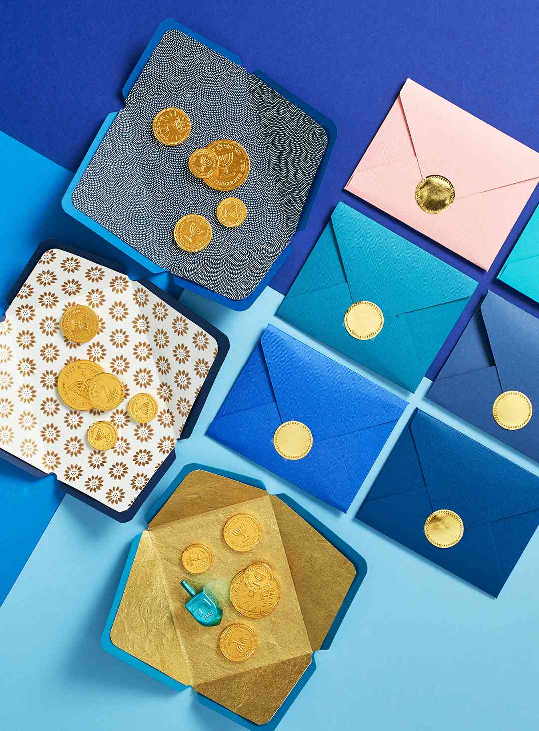 candies inside of hanukkah envelopes