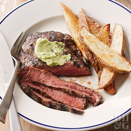 Flat Iron Steaks with Avocado Butter