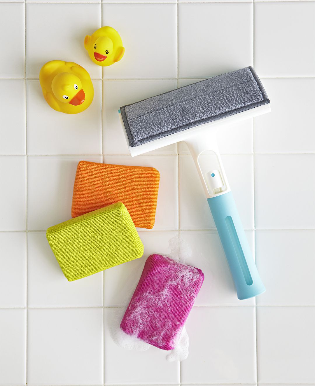 shower cleaning tools squeegee and sponges