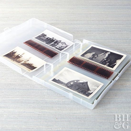 Clear plastic binder box photo organizer