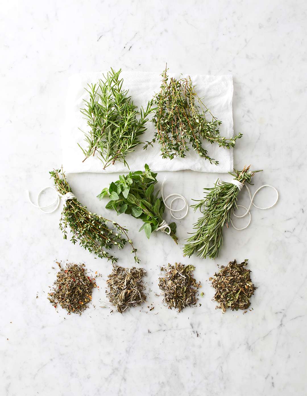 Drying fresh herbs to make dried herbs