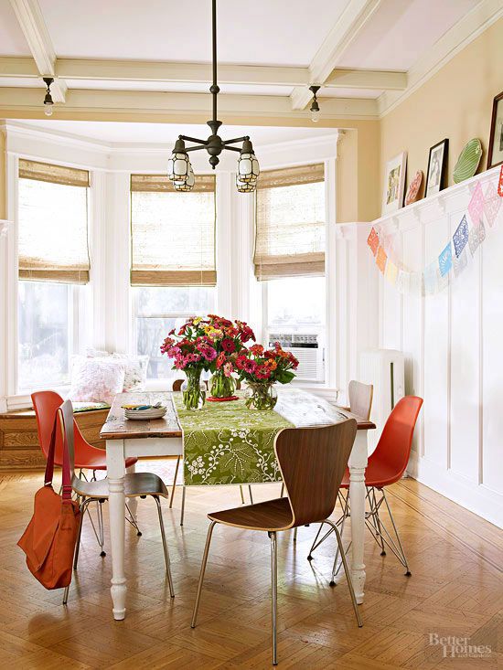 Casual dining room with paper flags