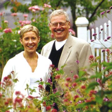 Portrait of Emily and Paul Kadzik in their garden
