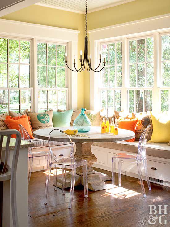 large sunny banquette with windows