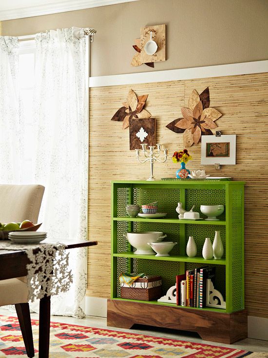 Bright green painted bookcase