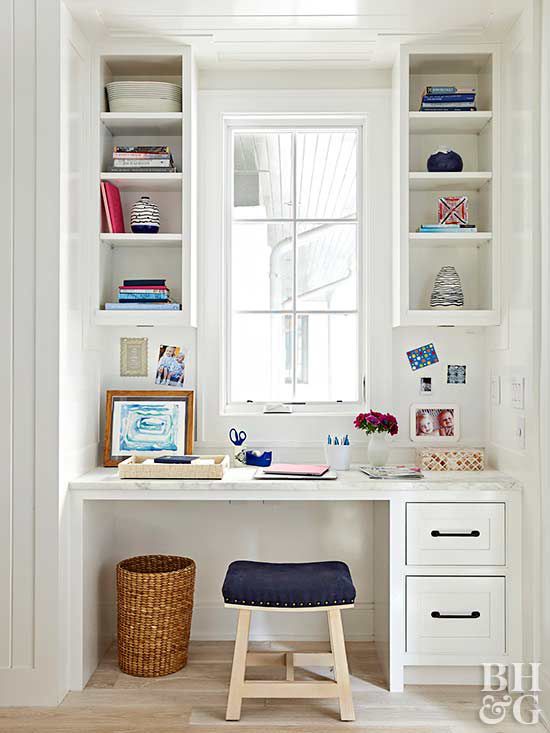 built-in desk and shelving