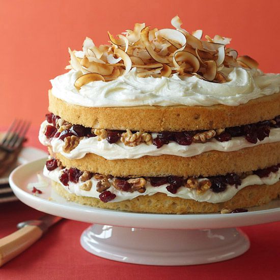 Toasted Coconut Cake with Walnuts and Cranberries