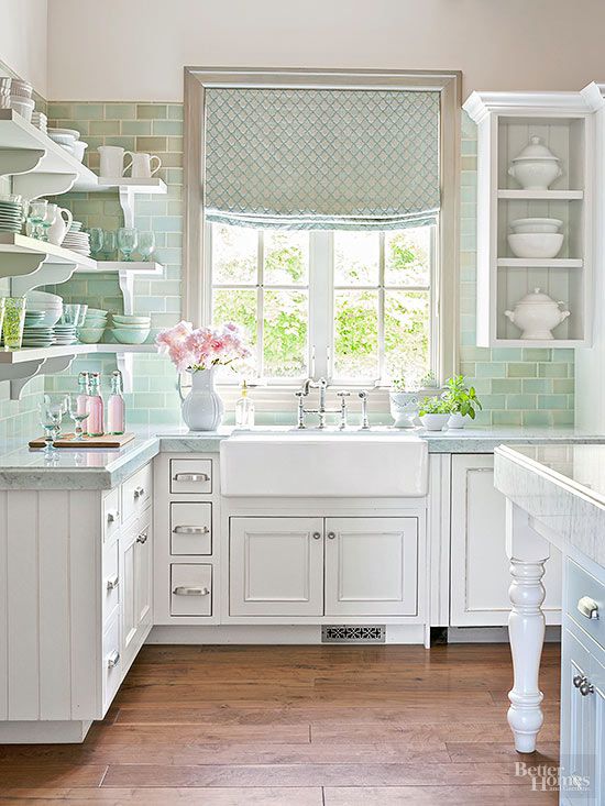 white and mint kitchen