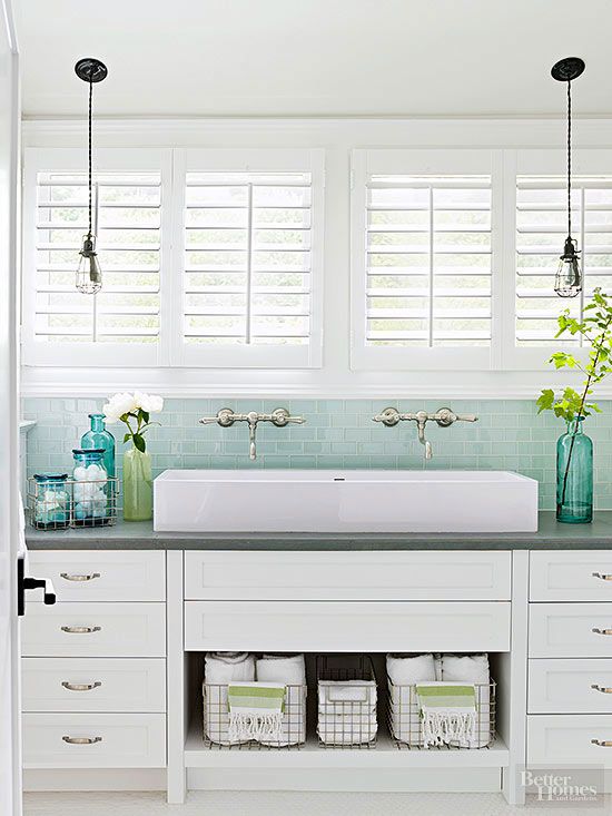 white and teal bathroom