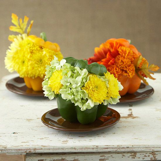 Bell Peppers and Flowers Centerpiece