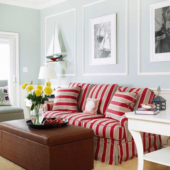 Red and white striped couch