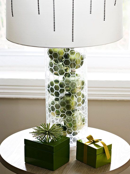 Ornaments in glass lamp