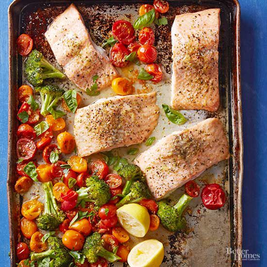 Lemon-Herb Roasted Salmon with Broccoli and Tomatoes