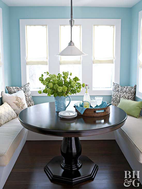 built-in banquette with wrap-around seating