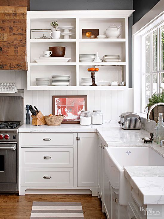 how to convert kitchen cabinets to open shelving | better homes