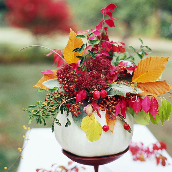 Elevated Pumpkin and Flowers Centerpiece