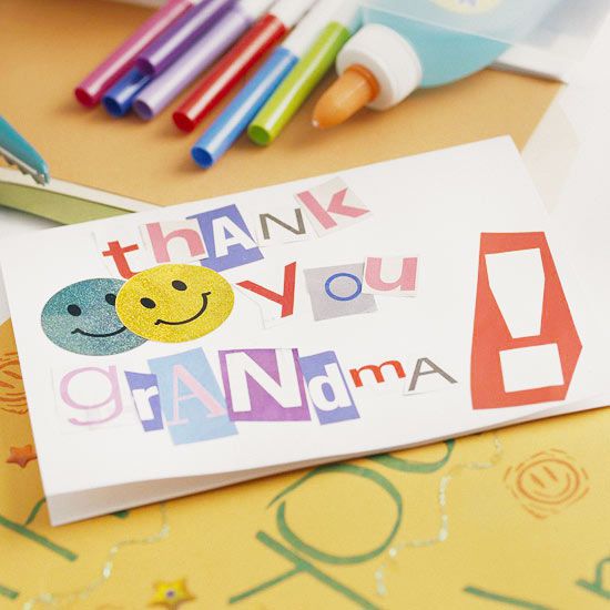 Cutout magazine letters on thank-you card