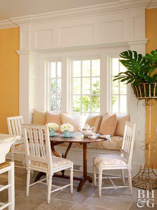 country-style breakfast nook with window seat