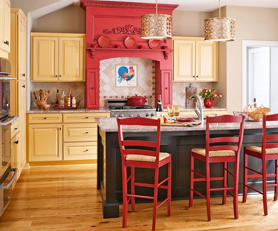 red and yellow kitchen