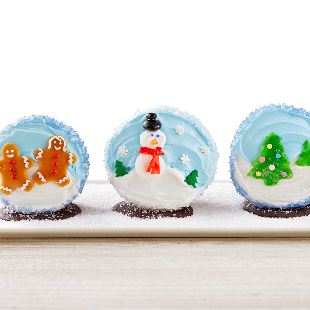 three different Winter Wonderland Cupcakes