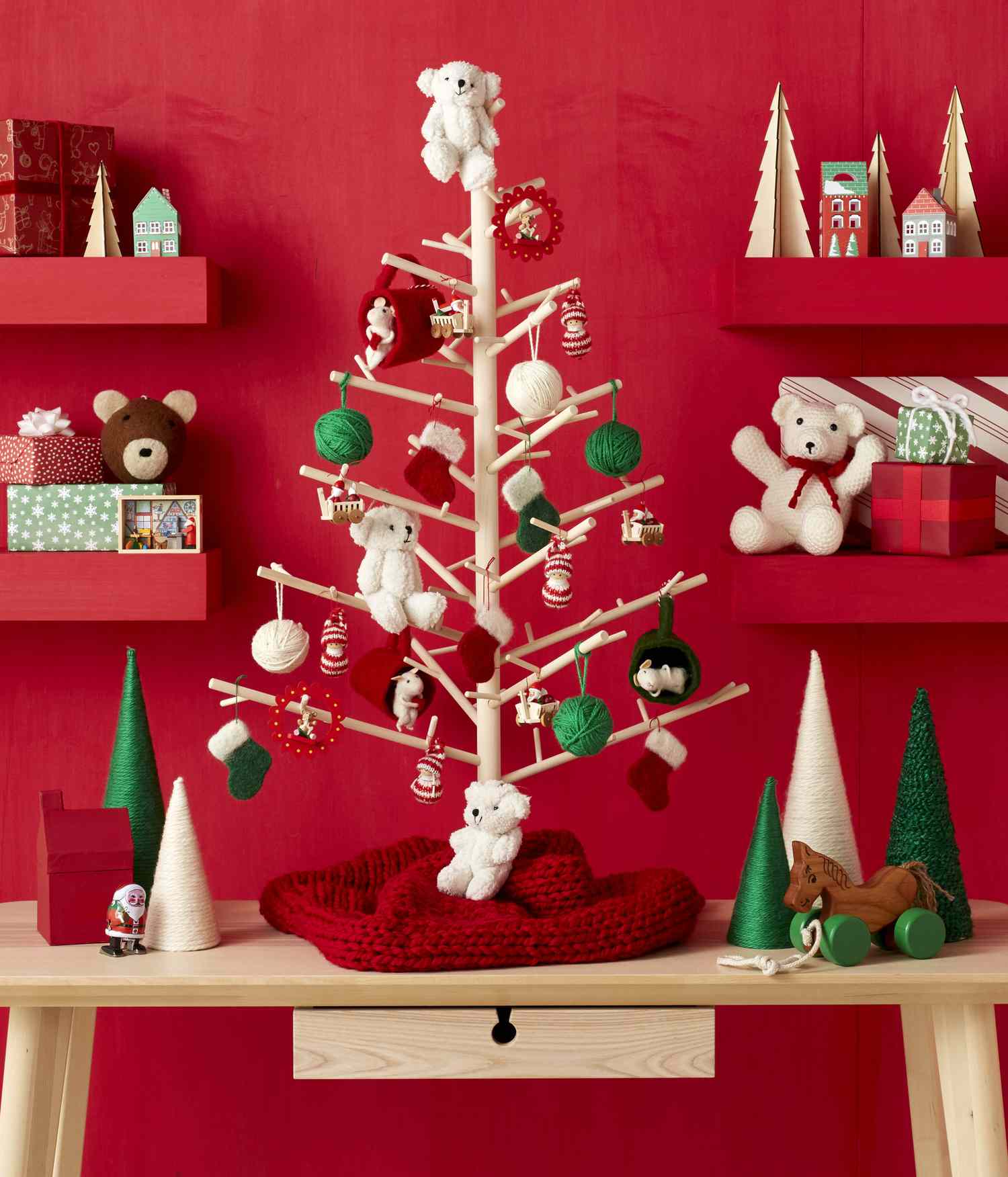 Wood dowel Christmas tree yarn ornaments
