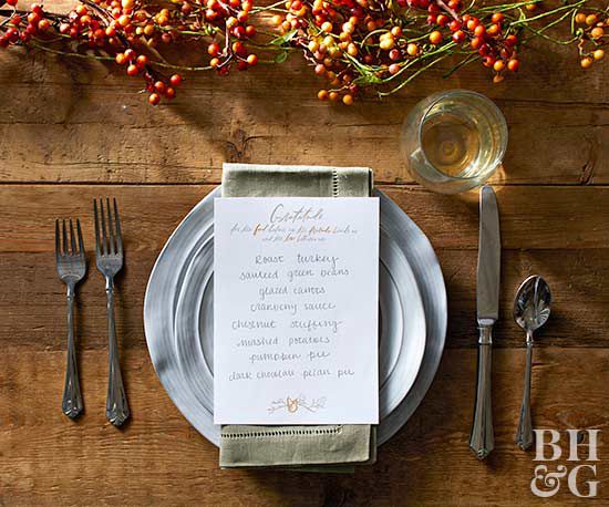 thanksgiving place setting and menu