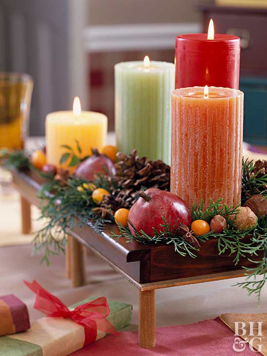 Candles &amp; Fruit Centerpiece