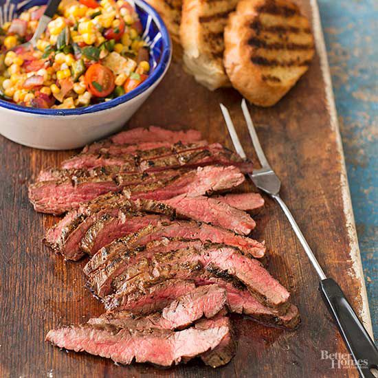 Peppered Beef Flank Steak with Grilled Corn Relish
