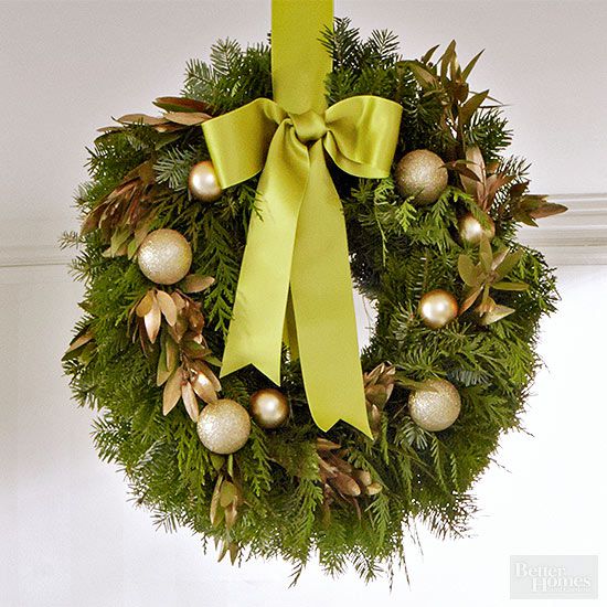 Fir Wreath with Ornaments and Leaves