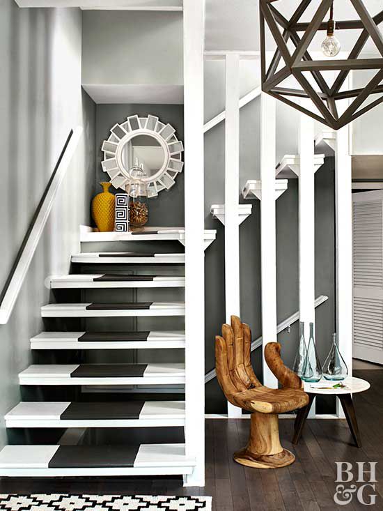 modern gray white staircase after
