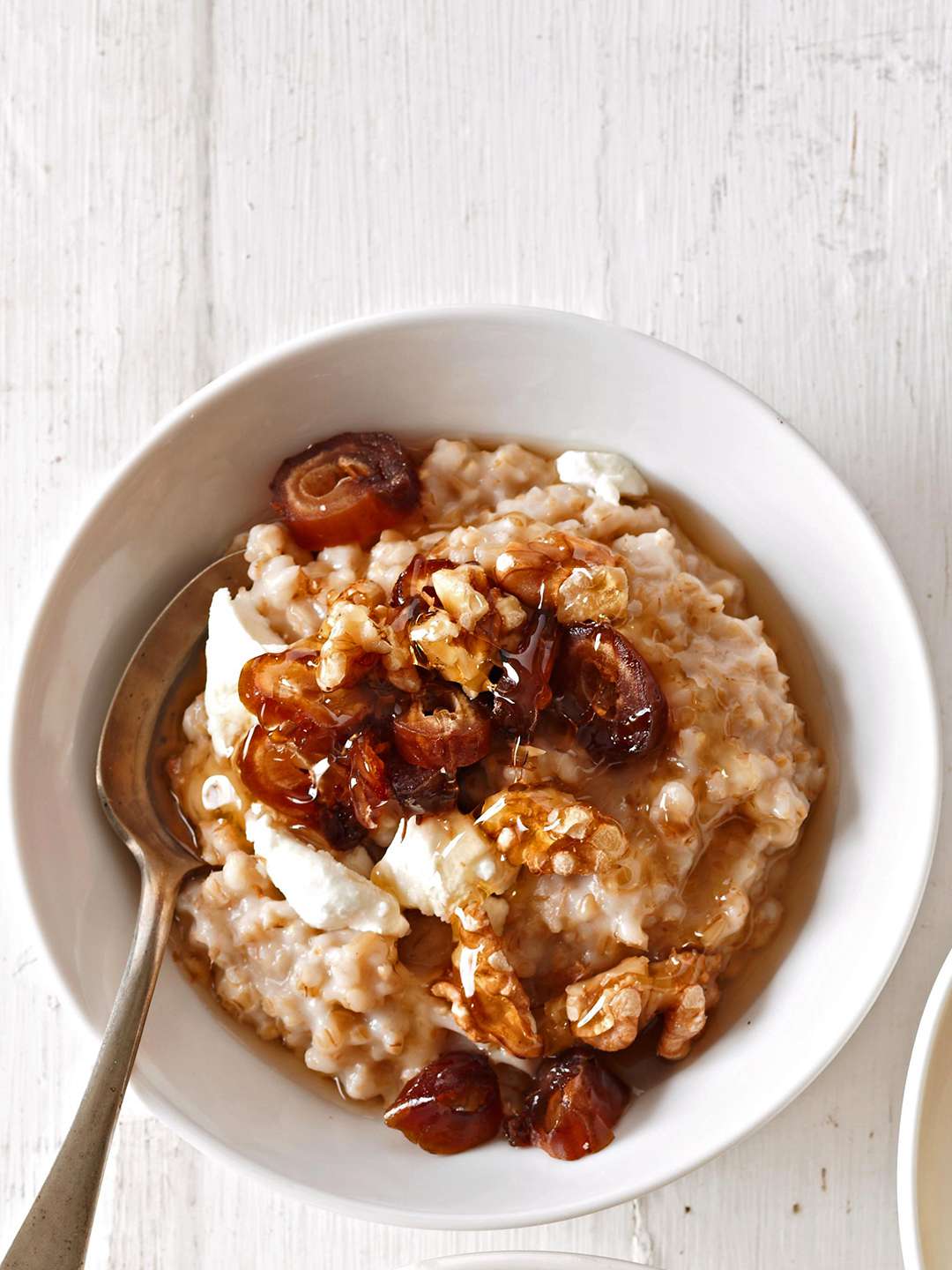 Oatmeal with Goat Cheese, Dates, Walnuts, and Honey