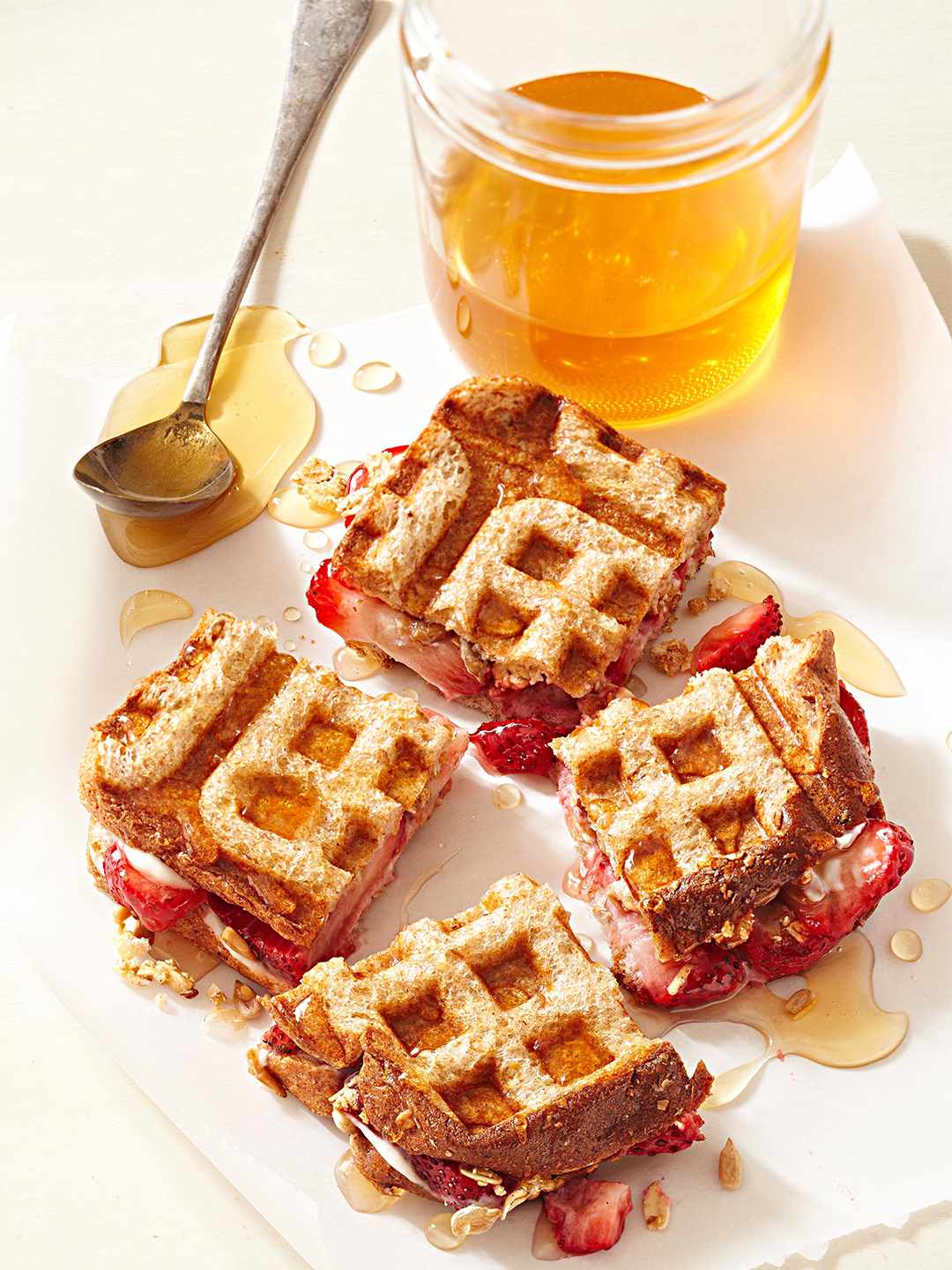 Strawberries and Cream Cheese Waffle Sandwiches