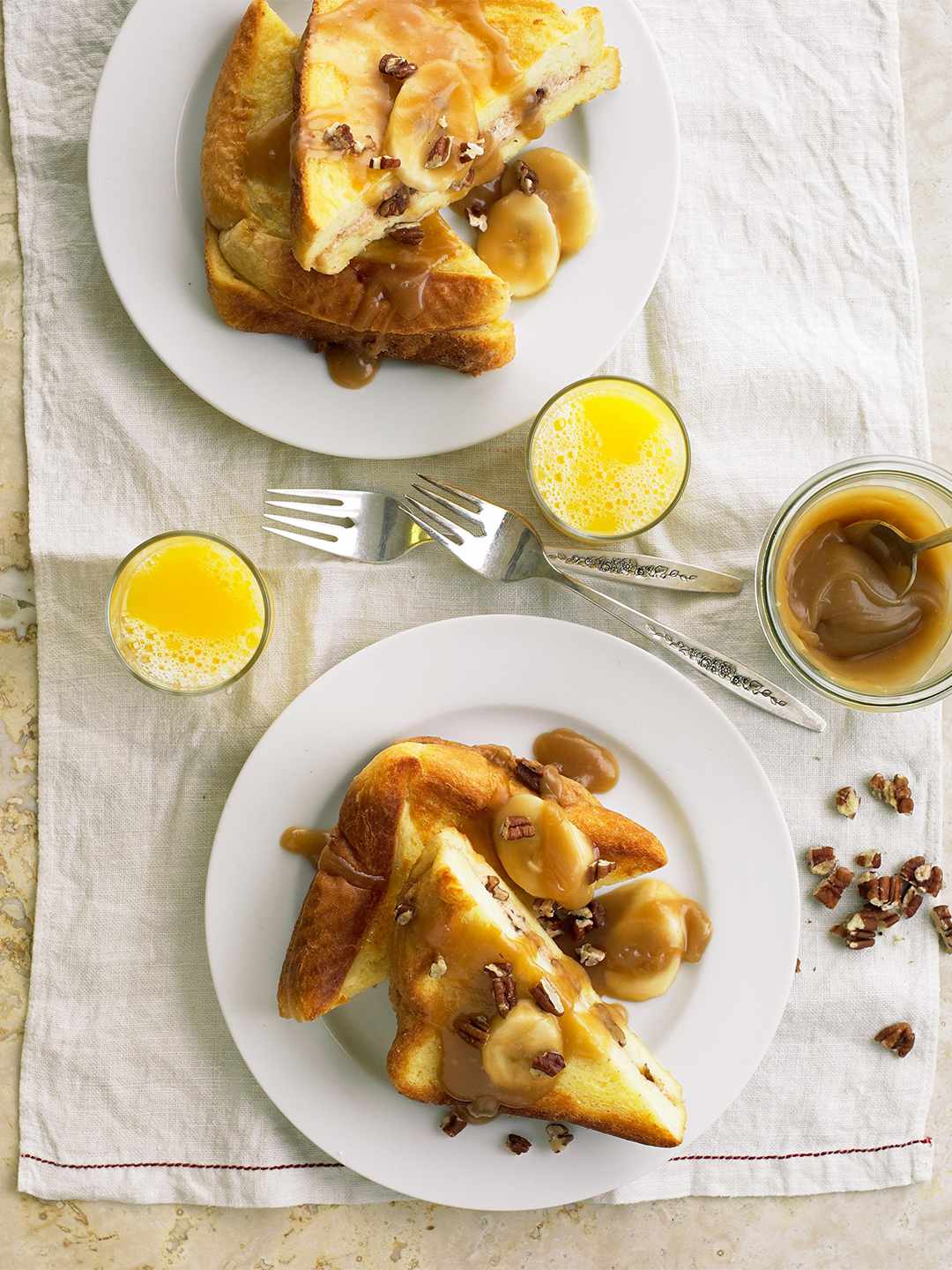 Mascarpone-Stuffed French Toast with bananas and pecans