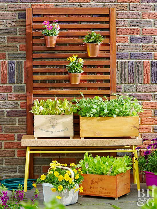small wall garden, planters, planter boxes
