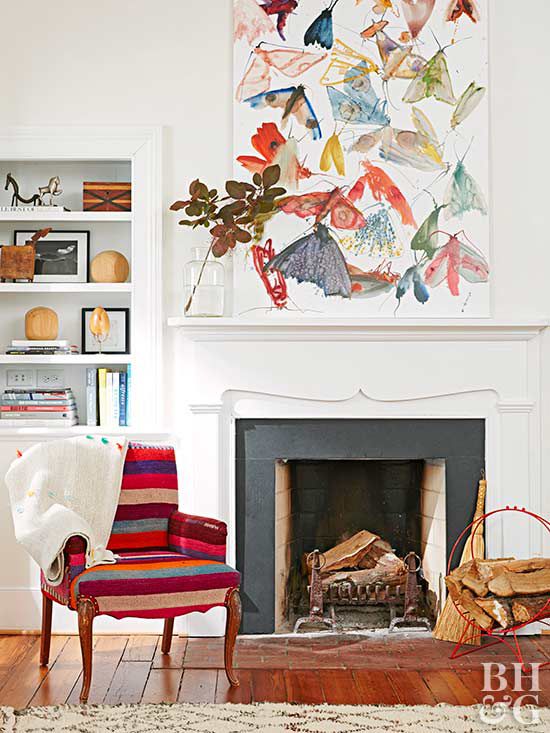 Fireplace with white mantle