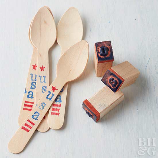 4th of July stamped wooden spoons