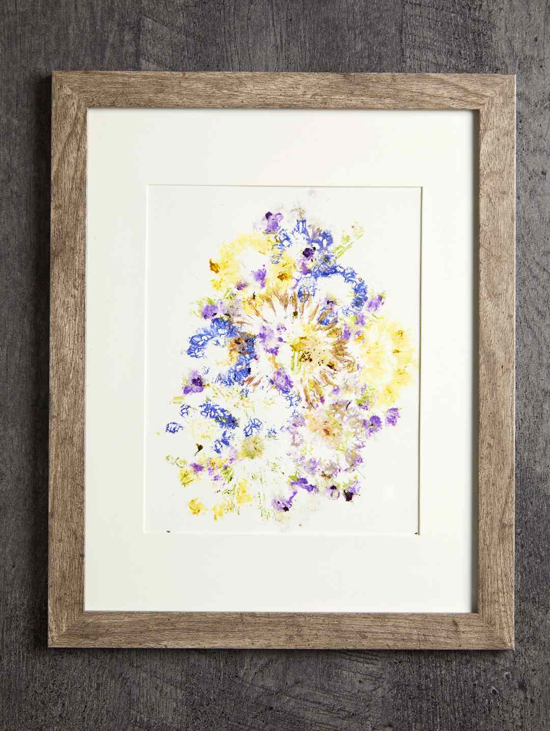 smashed flower colors in wooden frame