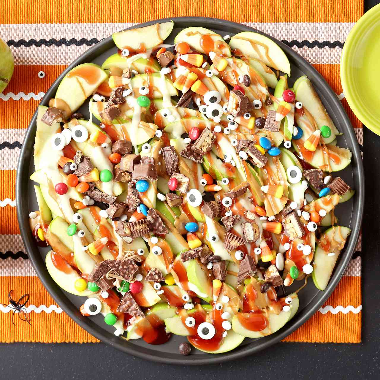 Halloween Dessert Nachos with apples and candy