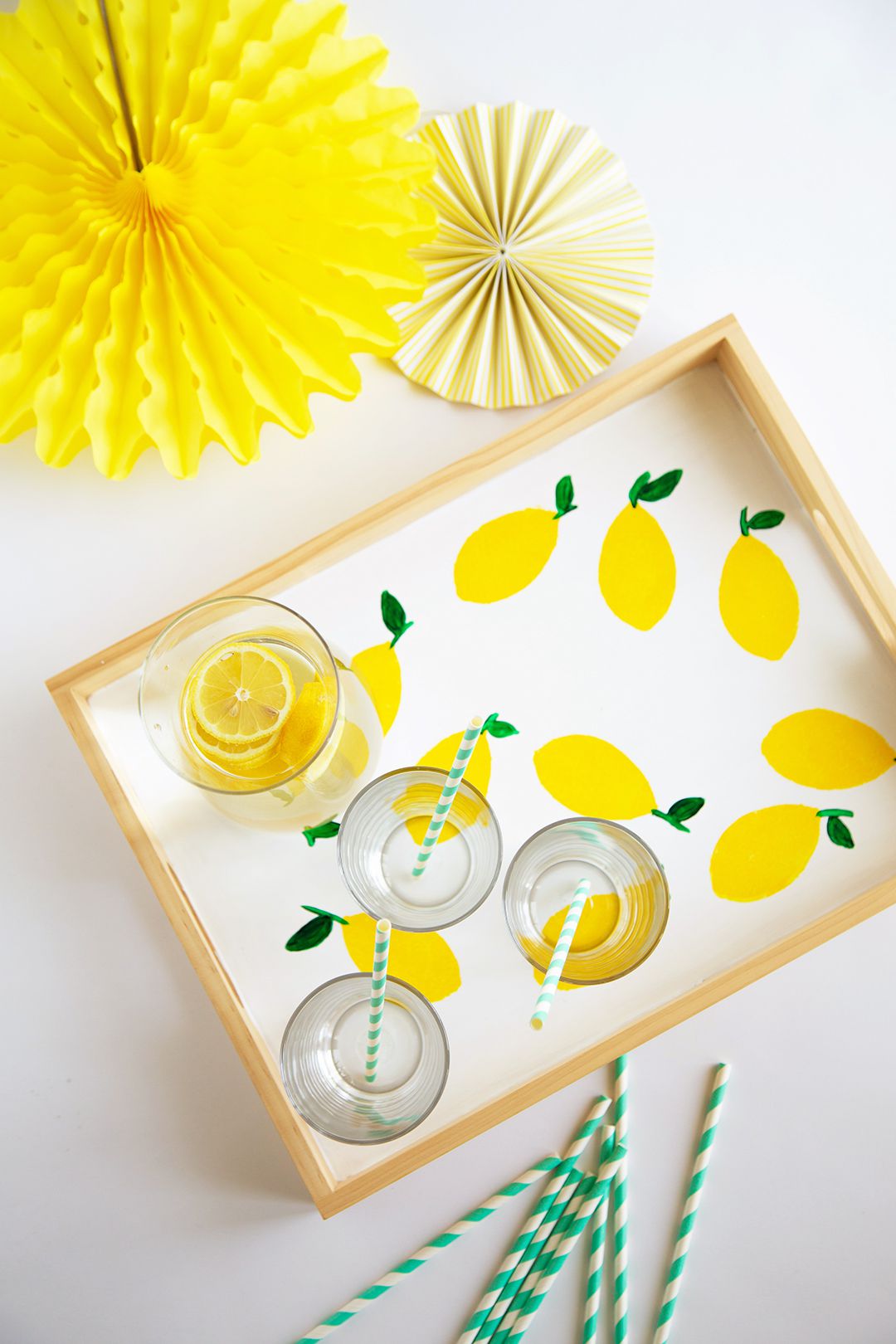 painted serving tray with beverages