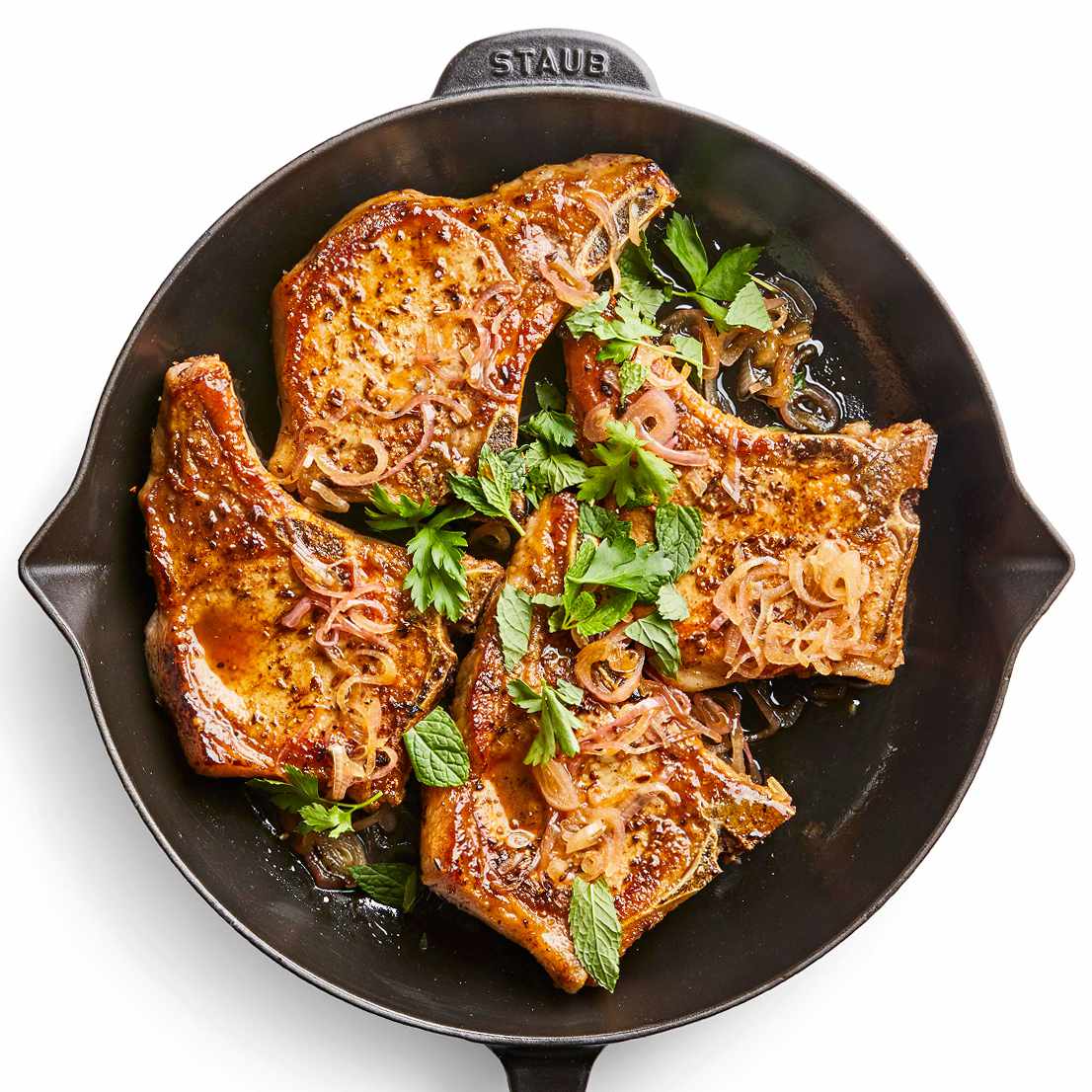 Spice-Rubbed Pork Chops in pan