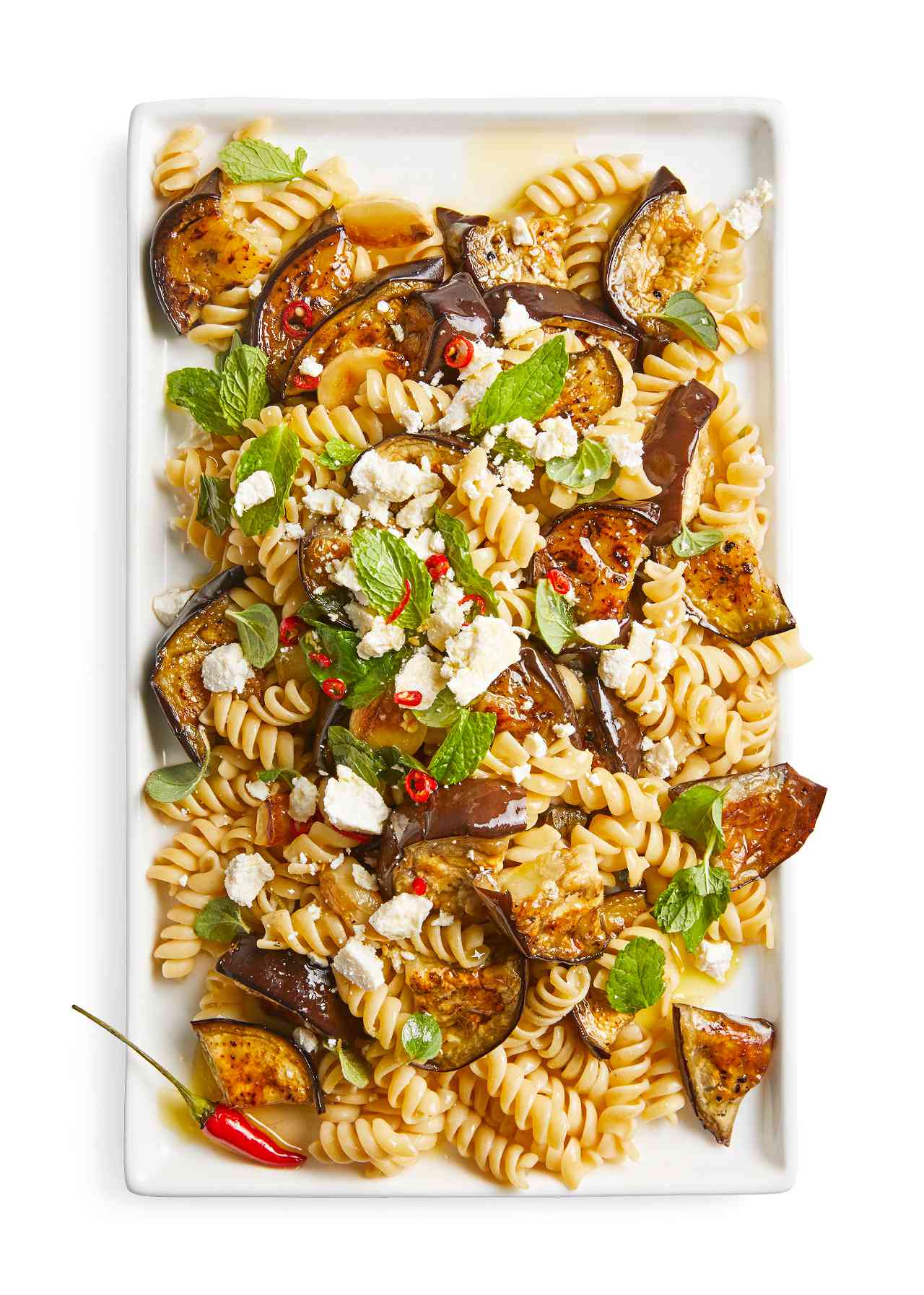 Eggplant, Garlic, and Herb Pasta on plate