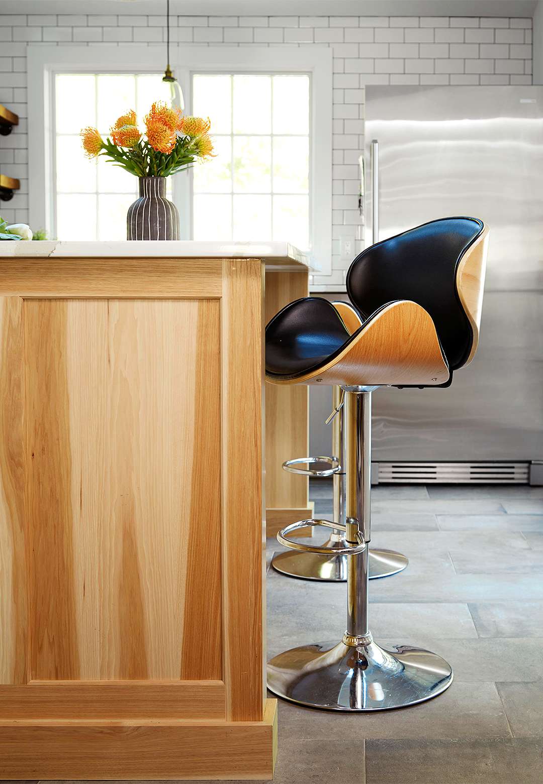 modern barstools with wood and leather