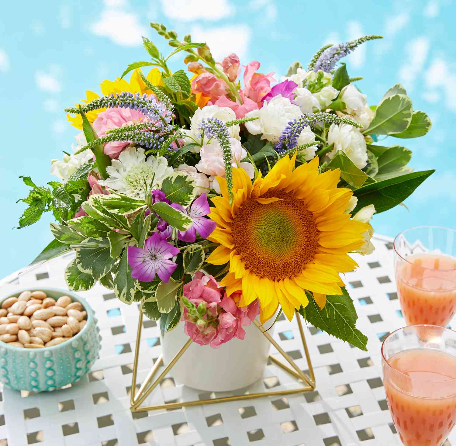 poolside table floral arrangement