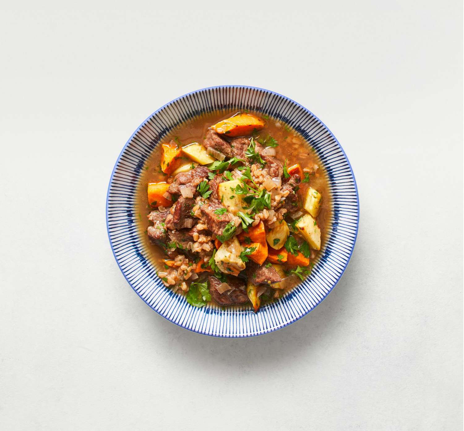 Farro and Beef Stew with Roasted Vegetables