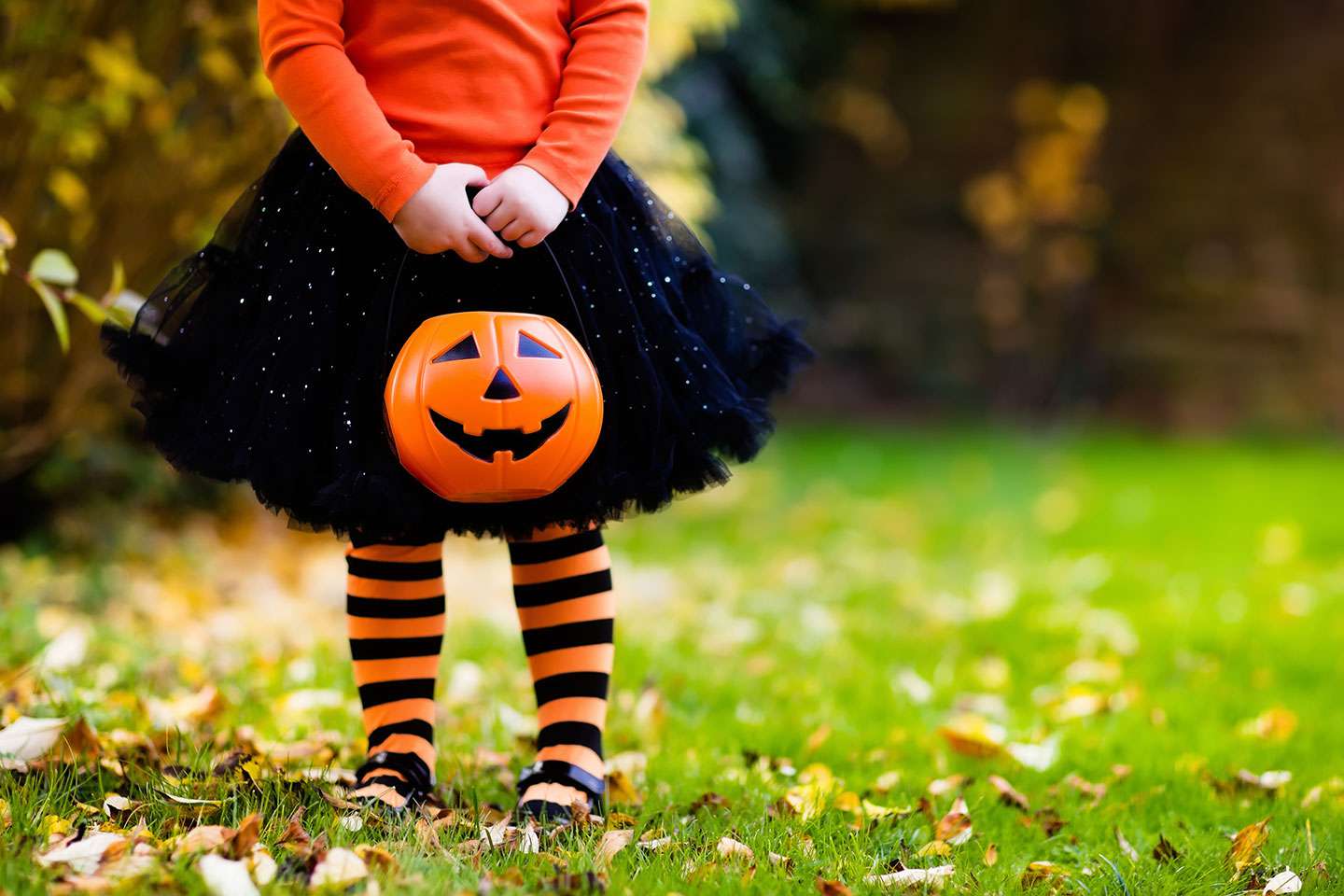 Girl holding a Halloween pumpkin